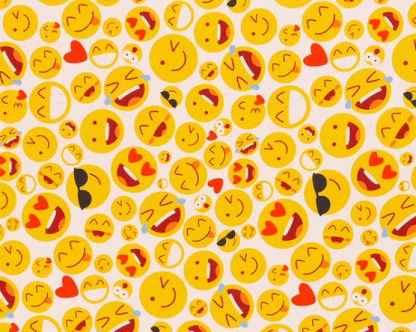 Baumwollstoff - Smileys - weiss